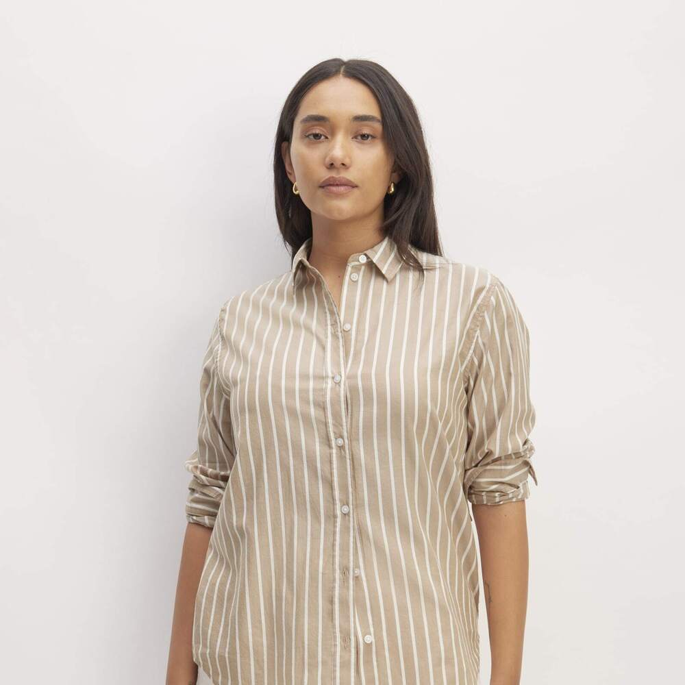 Everlane The Must-Have Shirt in Silky Cotton Tan Base - Size 10